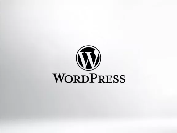 WordPress-Logo auf einem weißen Hintergrund mit Farbverlauf.